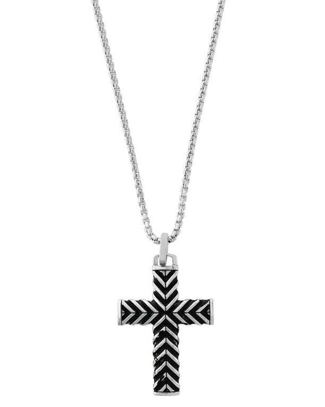 Men's Metallic Sterling Chevron Cross Pendant Necklace
