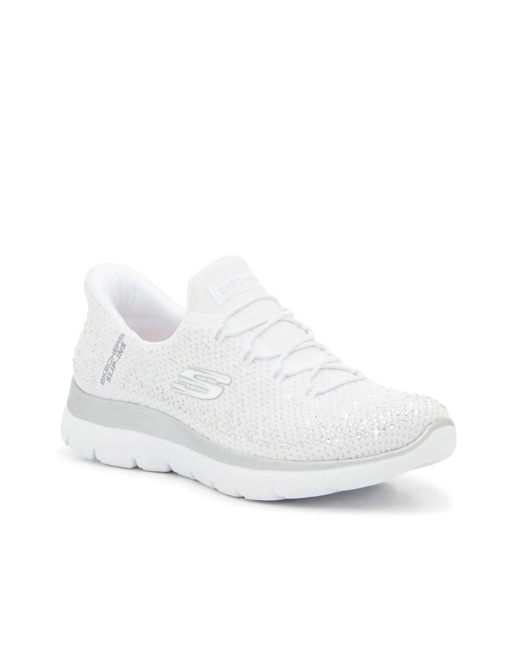 Women's White Hands Free Slipins Summits Brilliant Shine Slipon Sneaker