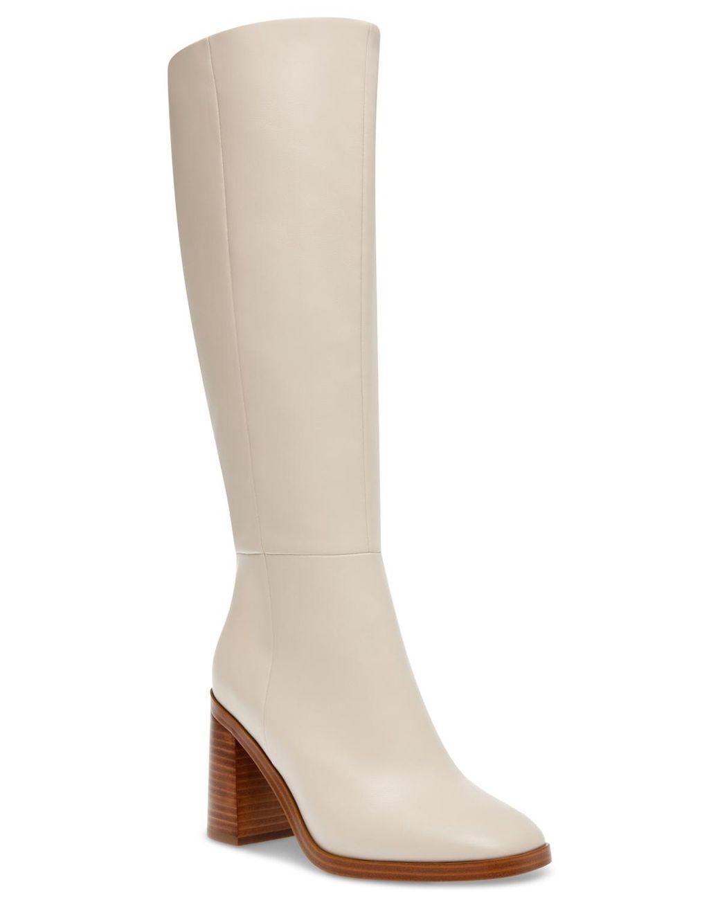 Women's White Flapper Knee-high Block-heel Dress Boots