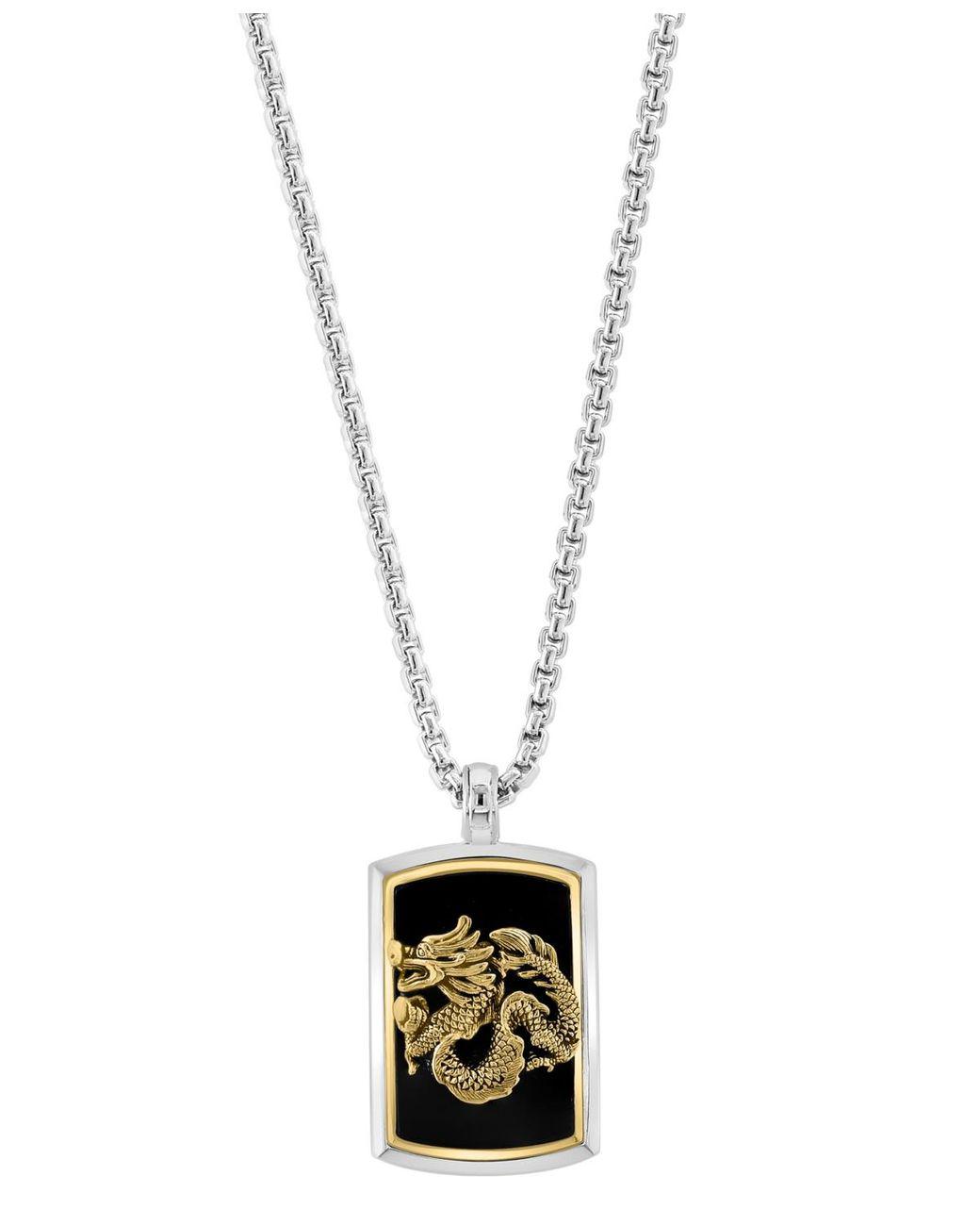 Men's Metallic Effy Onyx Dragon Dog Tag 22" Pendant Necklace