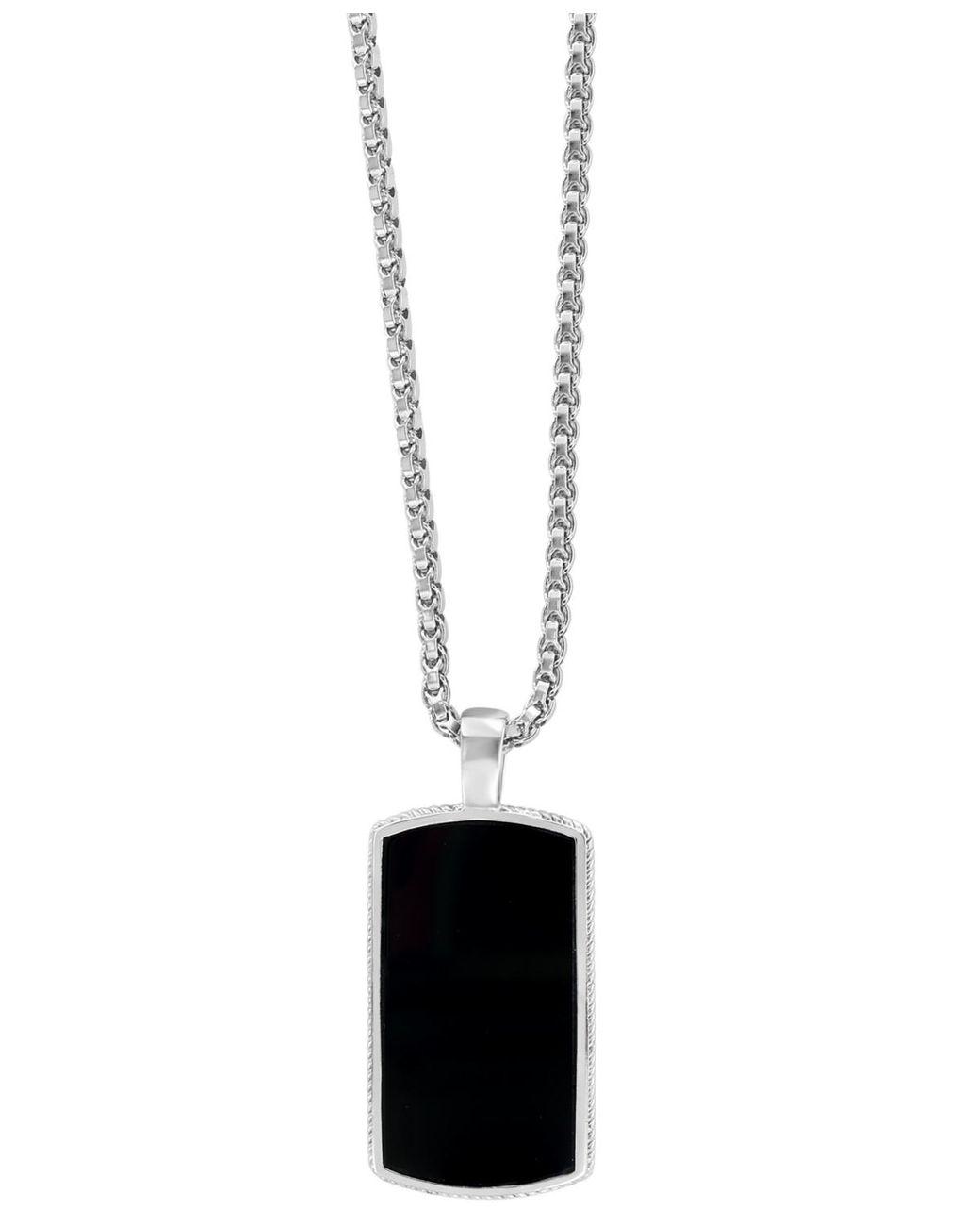 Men's White Effy Black Agate Dog Tag 22" Pendant Necklace