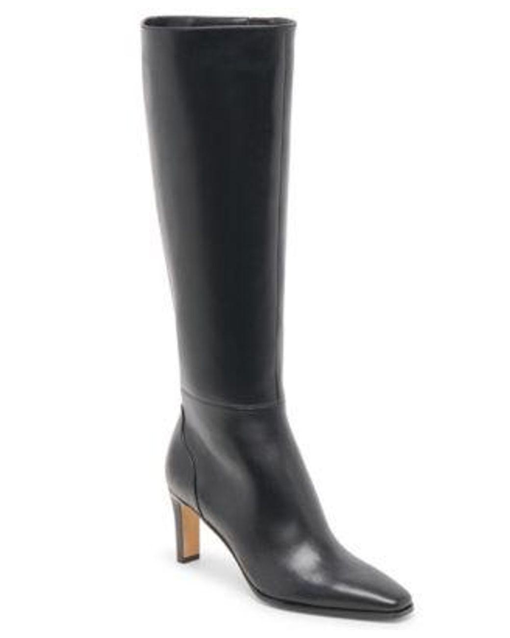 Women's Black Emmi Pointed Toe Blade Heel Knee High Tall Dress Boots Regular Wide Calf