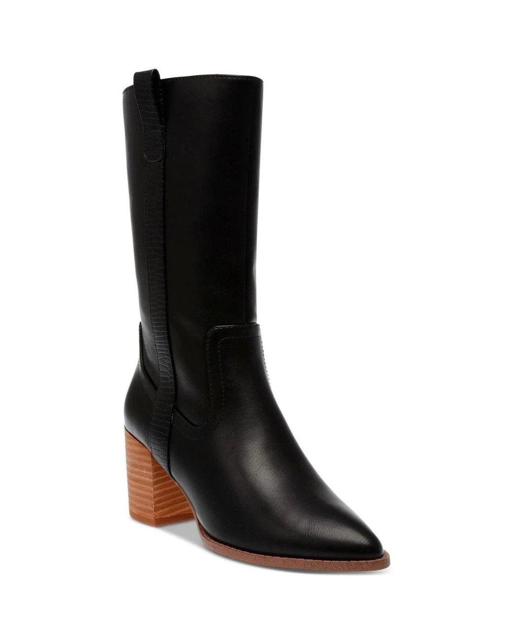 Women's Black Dv Tezza Boots Leather Pointed Toe Block Heel Lion569