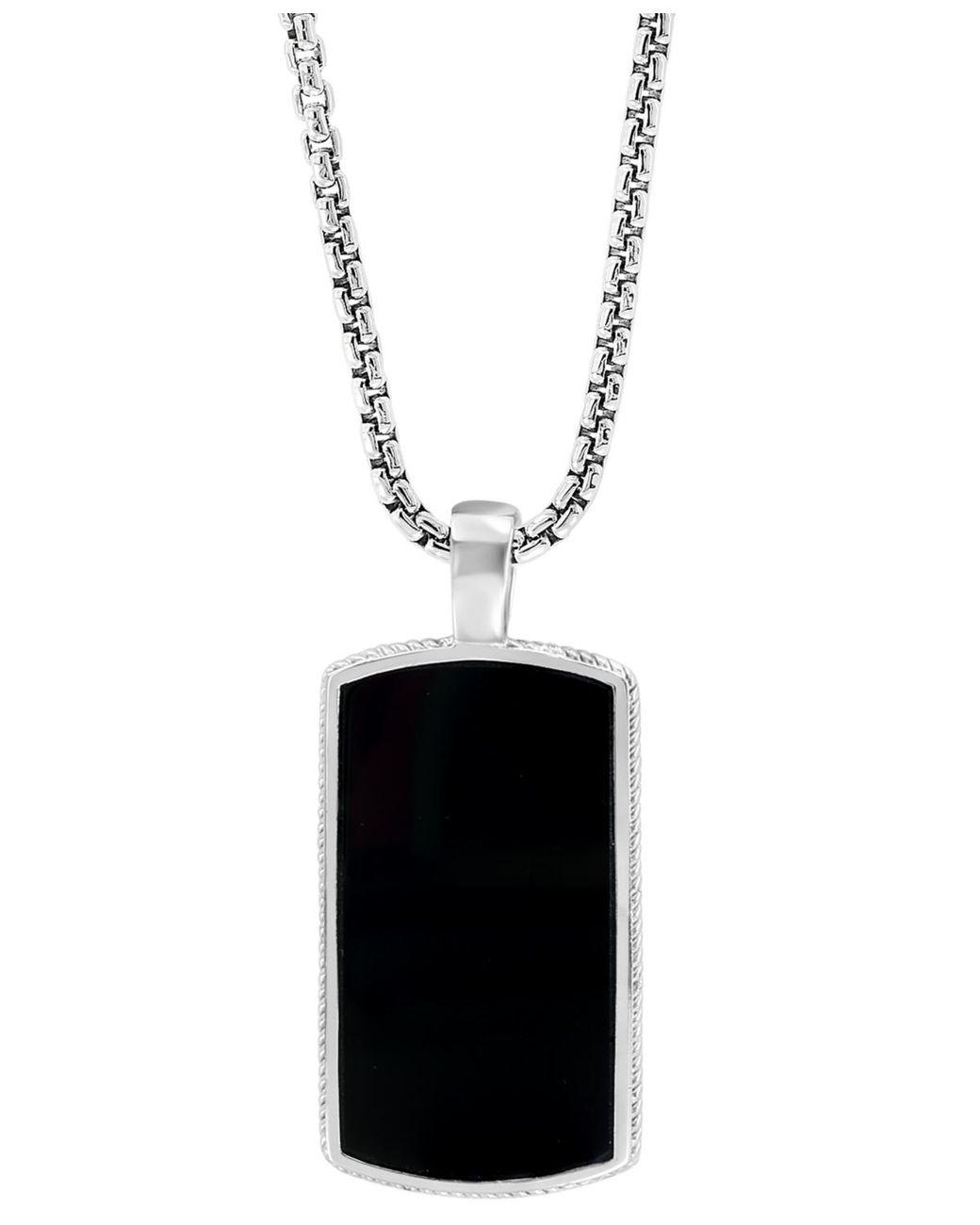 Men's White Effy Black Agate Dog Tag 22" Pendant Necklace