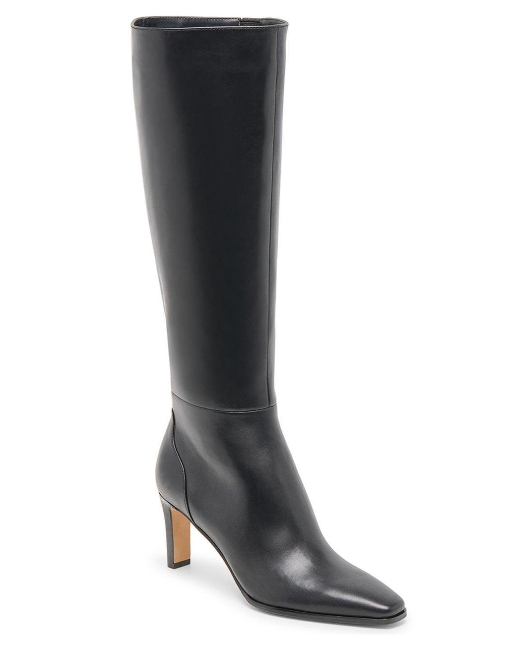 Women's Black Emmi Wide-calf Pointed-toe Blade-heel Knee-high Tall Dress Boots