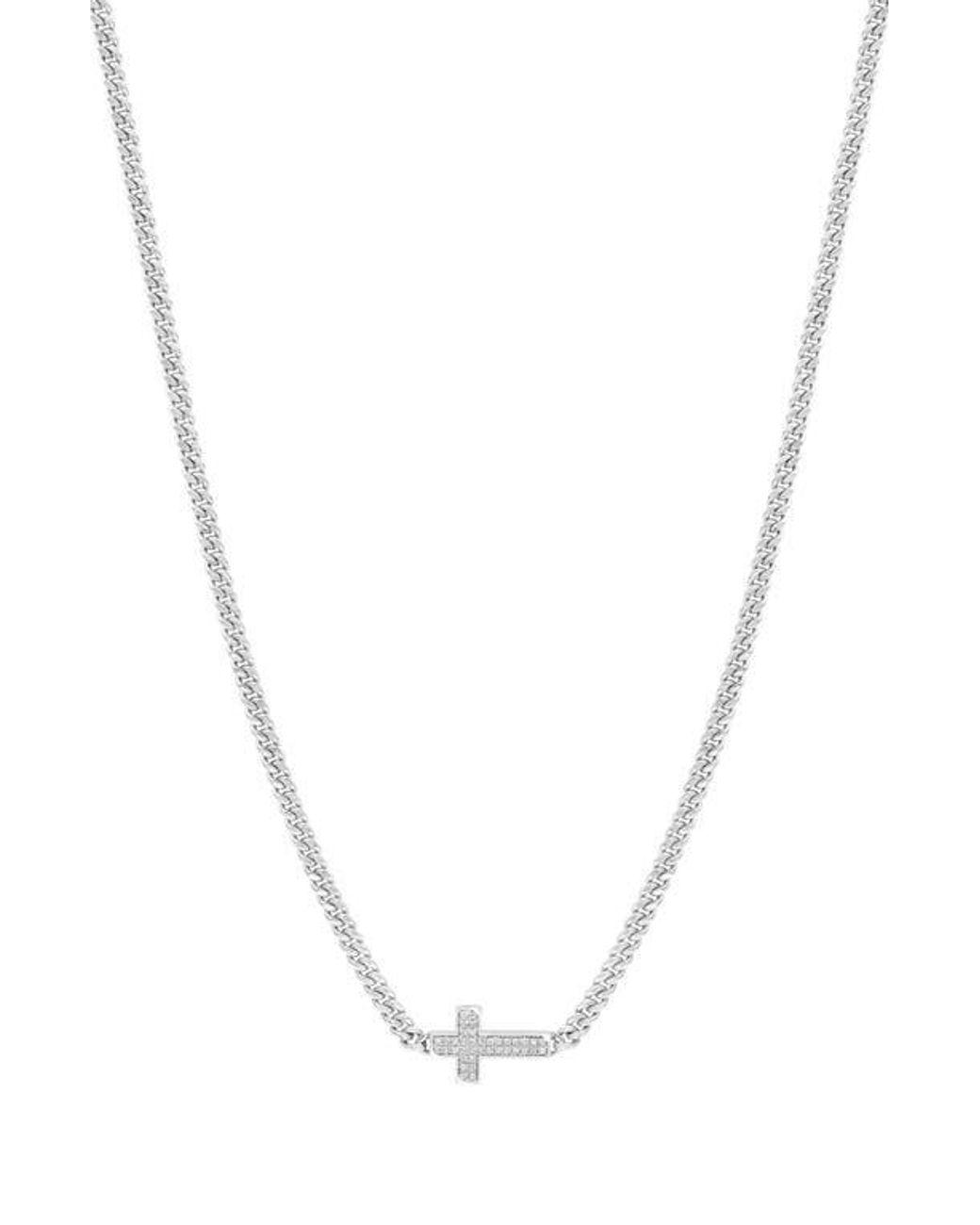 Men's Metallic Sterling Pavé Sapphire Cross Pendant Necklace