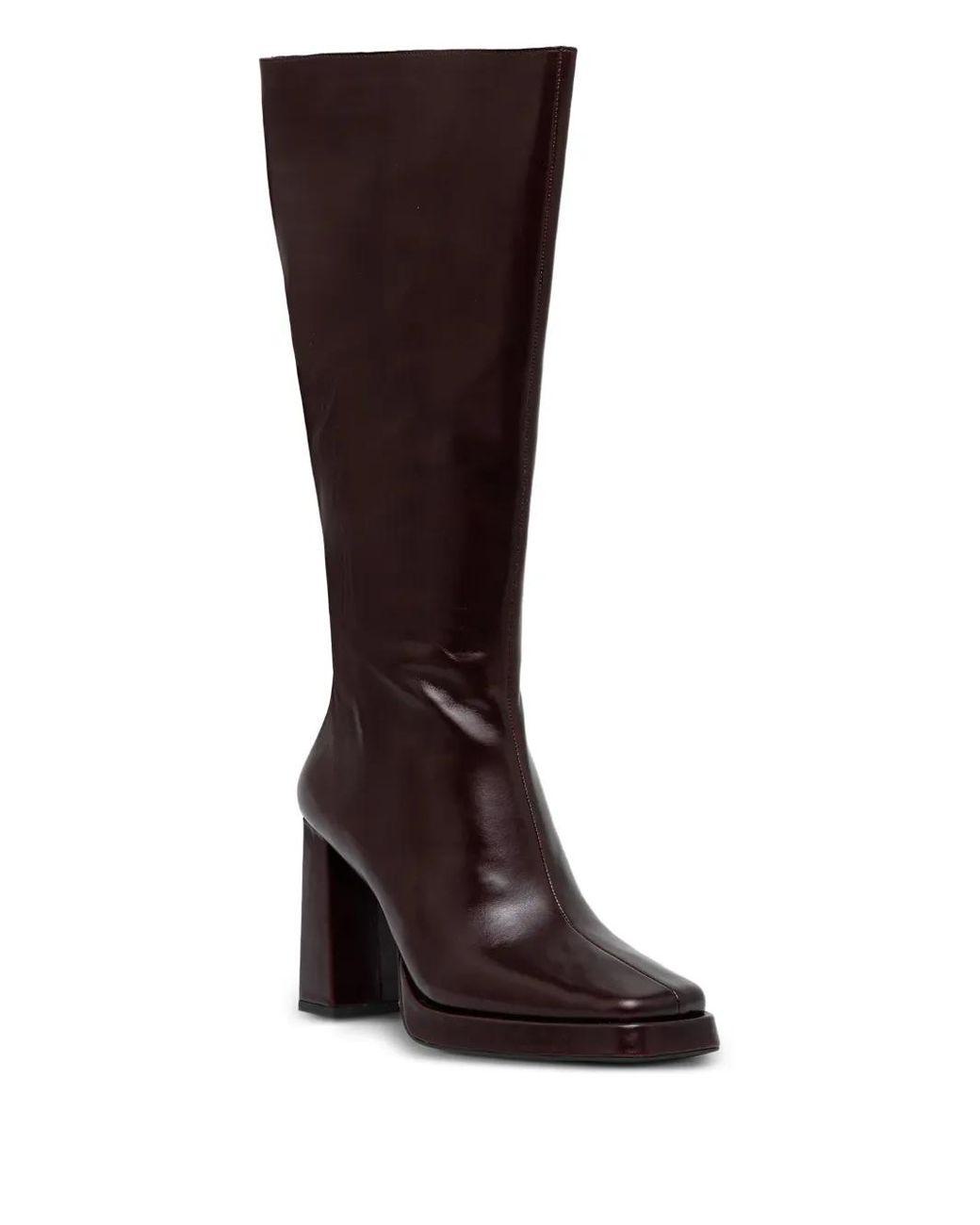 Women's Brown Maximal-3 Square-Toe Heeled Knee-High Boots