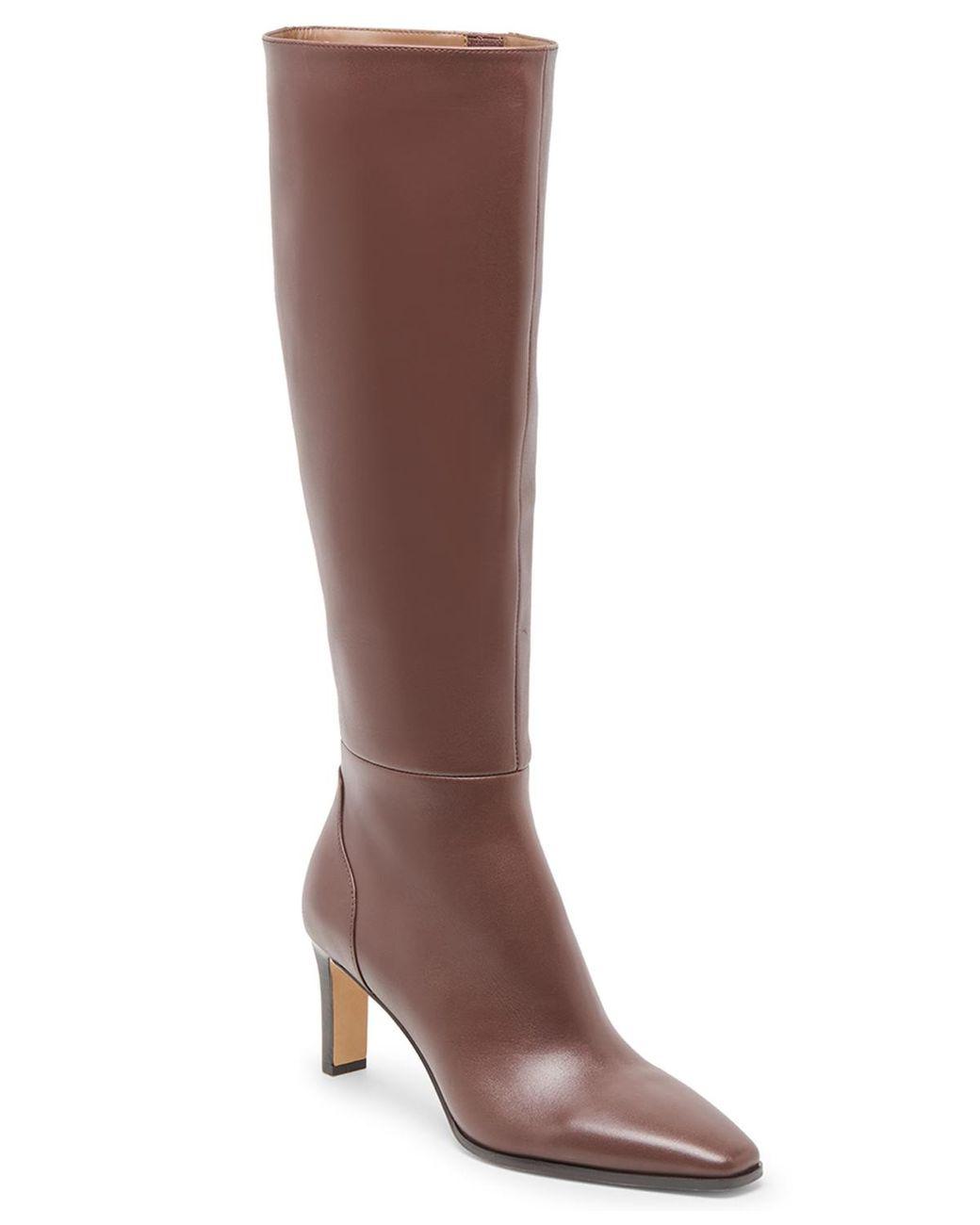 Women's Brown Emmi Pointed-toe Blade-heel Knee-high Tall Dress Boots