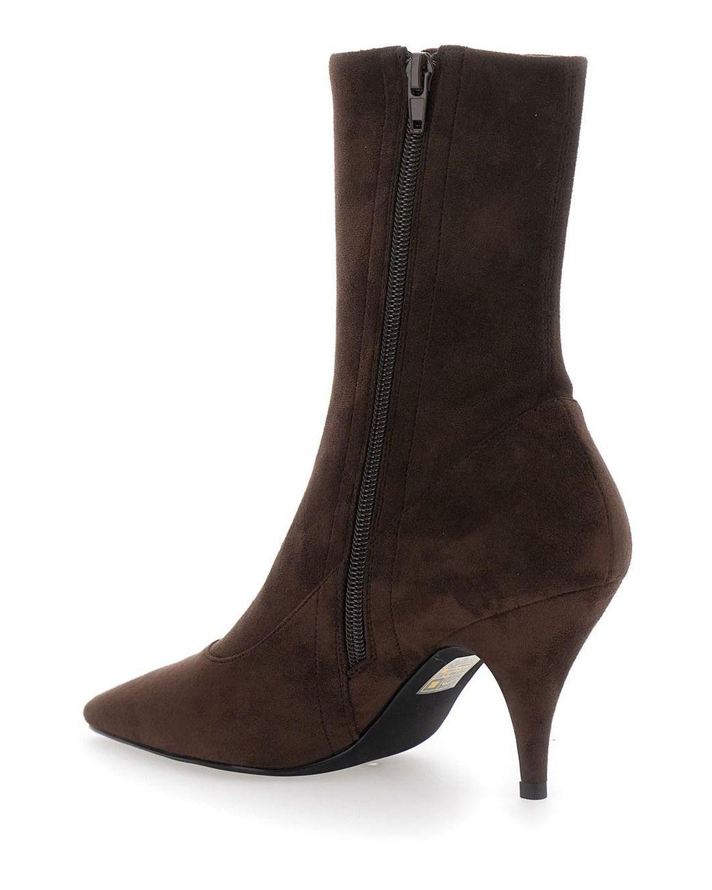 Women's Brown Leather Ankle Boots With Pointed Toe