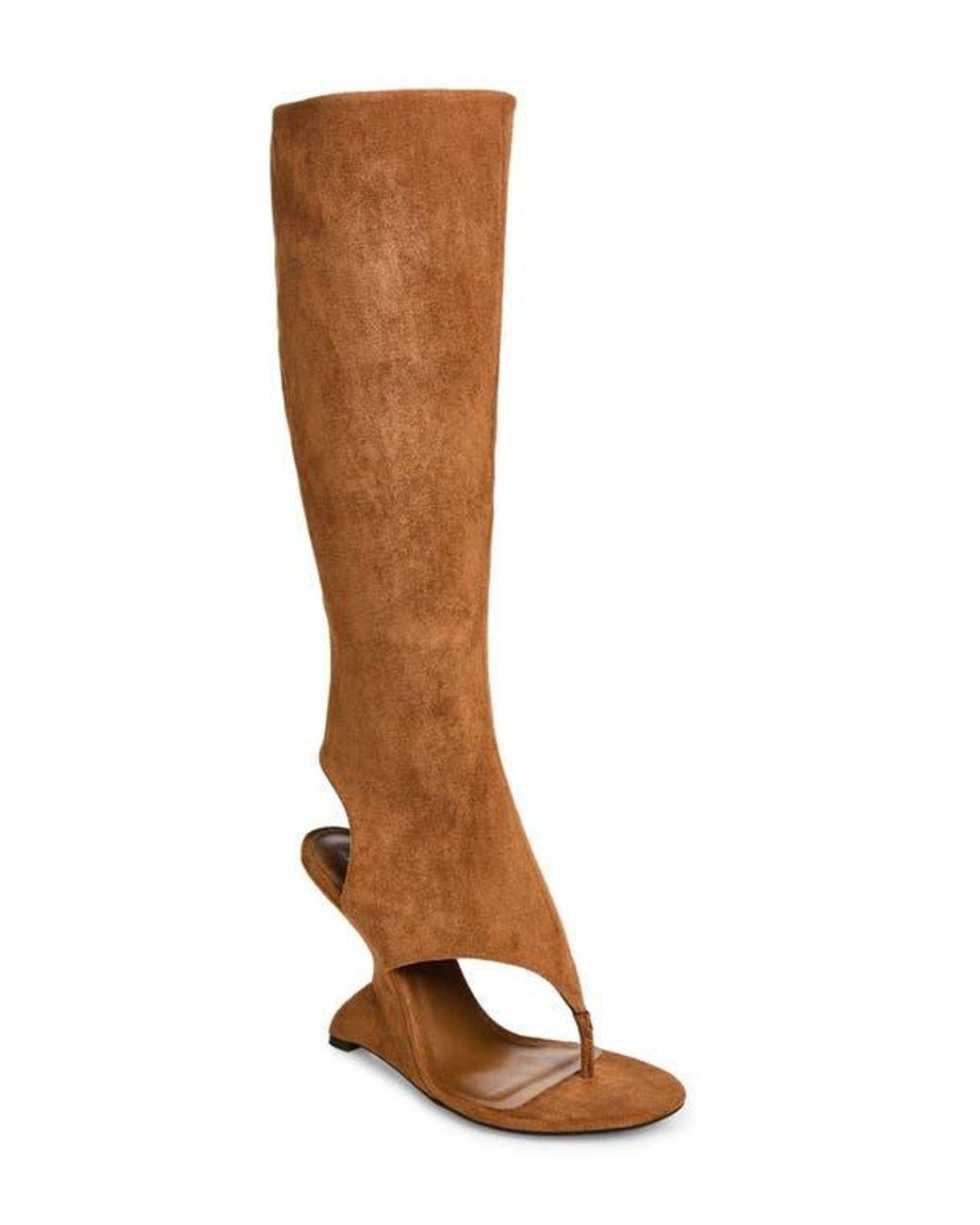 Women's Brown What's-Up Knee High Sculpted Wedge Sandal Boot