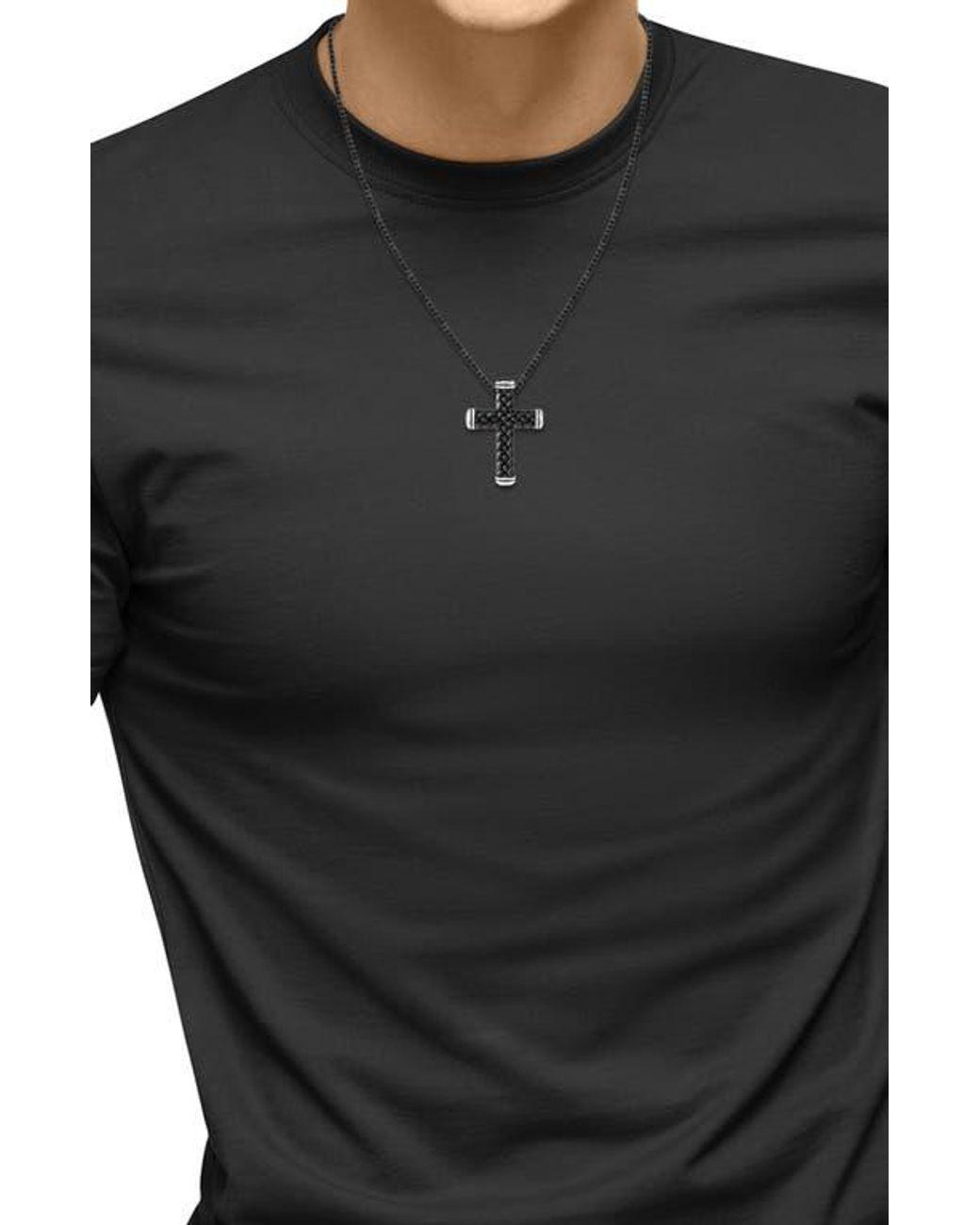 Men's Metallic Sterling Onyx Cross Pendant Necklace