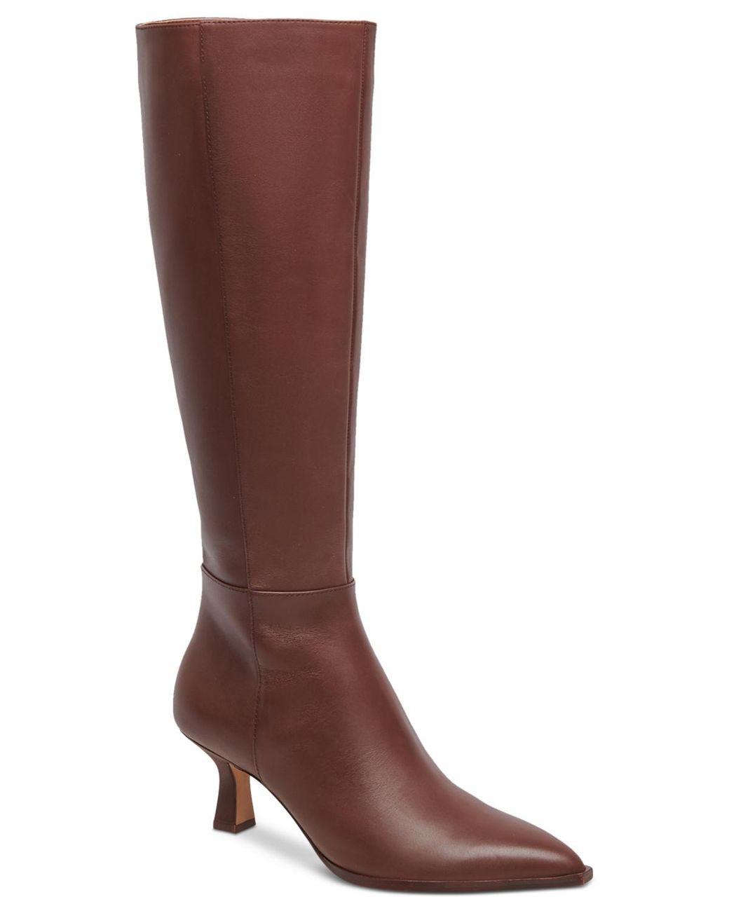 Women's Brown auggie Pointed-toe Kitten-heel Knee-high Dress Boots