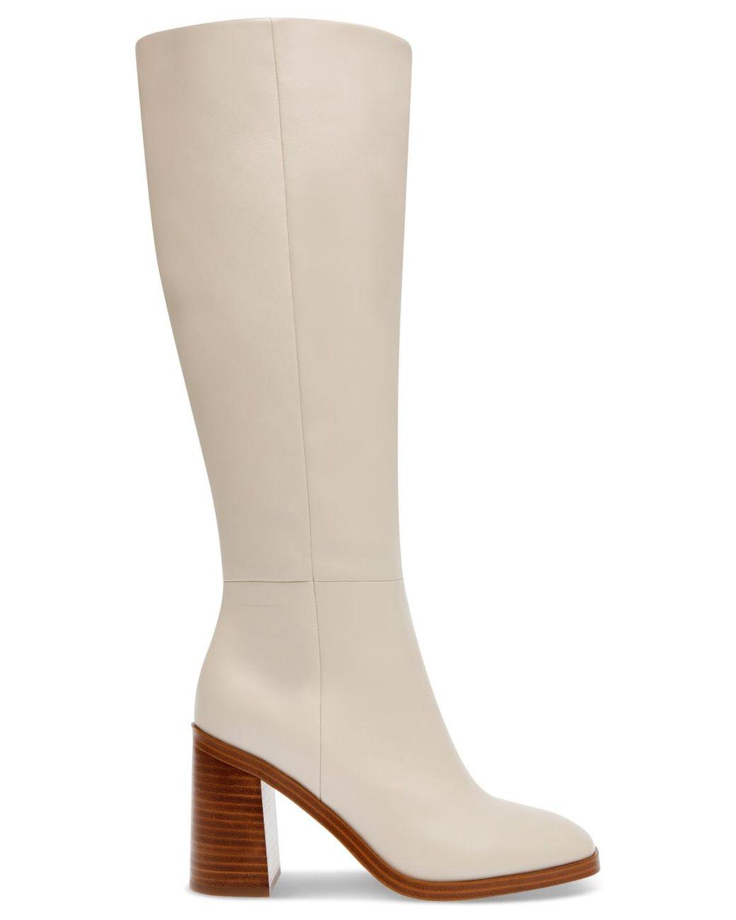 Women's White Flapper Knee-high Block-heel Dress Boots
