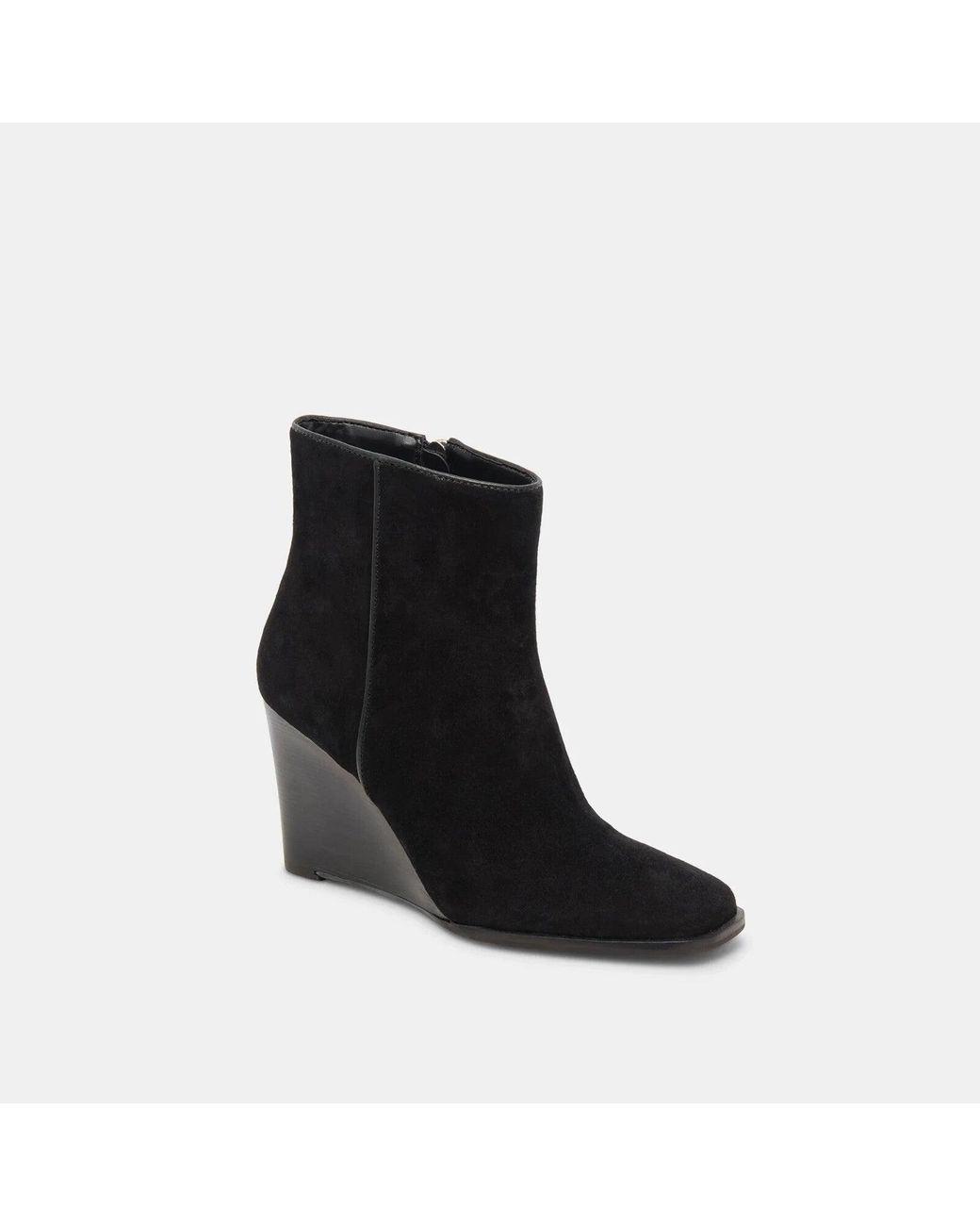 Women's Black Susann Boots Onyx Suede Wedge Heel Ankle Bootie Jobb145