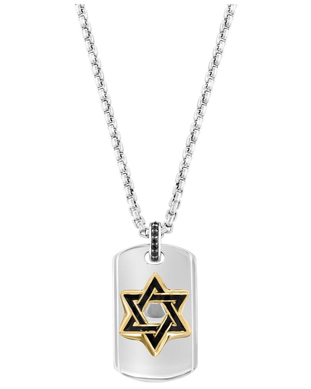 Men's Metallic Effy Black Spinel Star Of David Dog Tag 22" Pendant Necklace (1/10 Ct. T.w.
