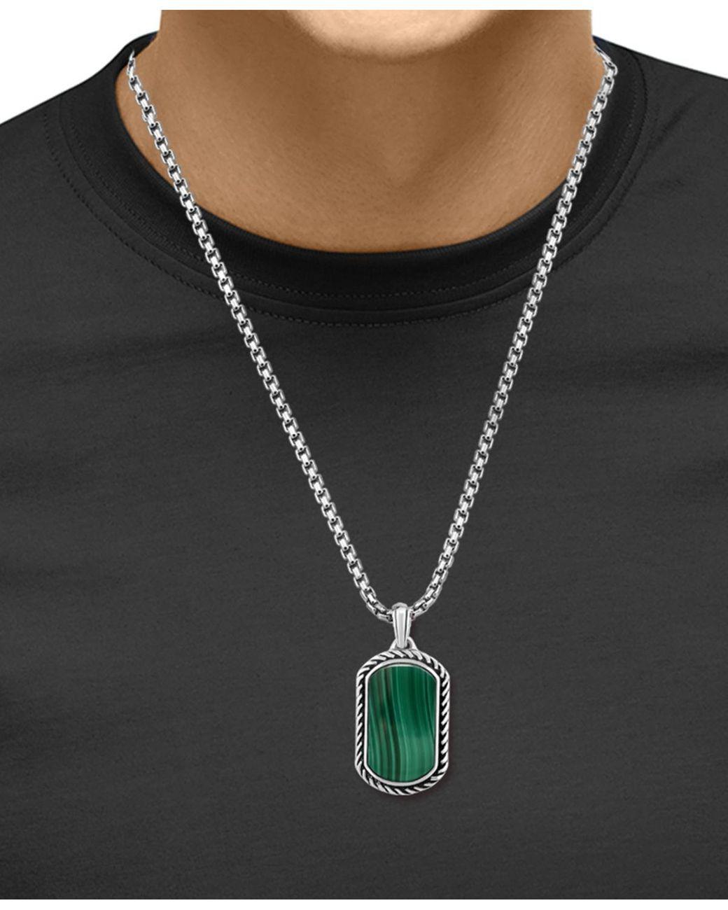 Men's Metallic Effy Malachite Dog Tag 22" Pendant Necklace