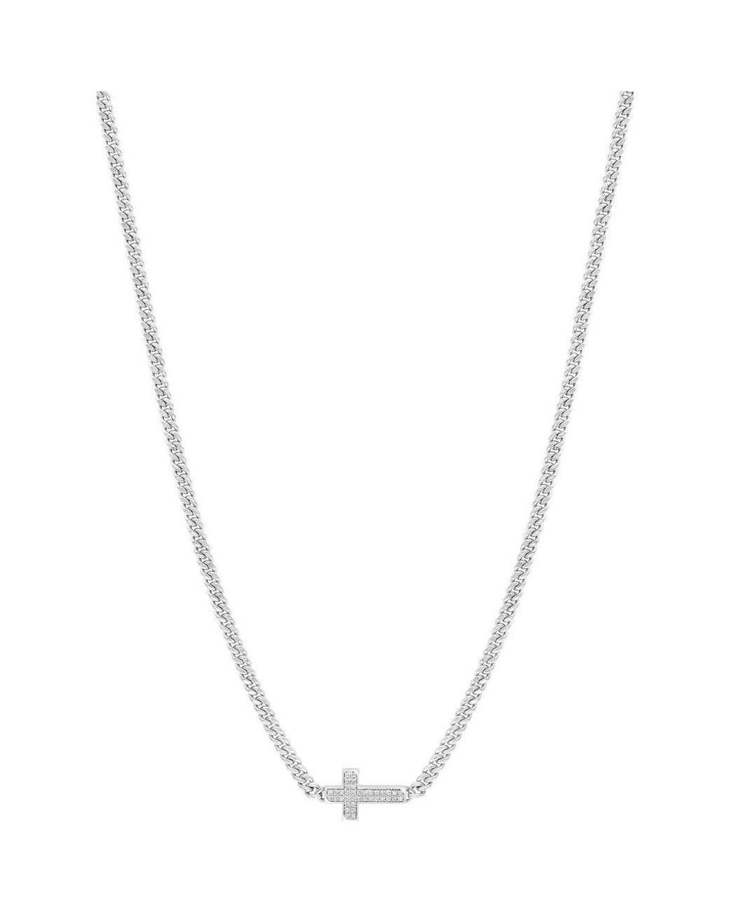 Men's Metallic Sterling Pavé Sapphire Cross Pendant Necklace
