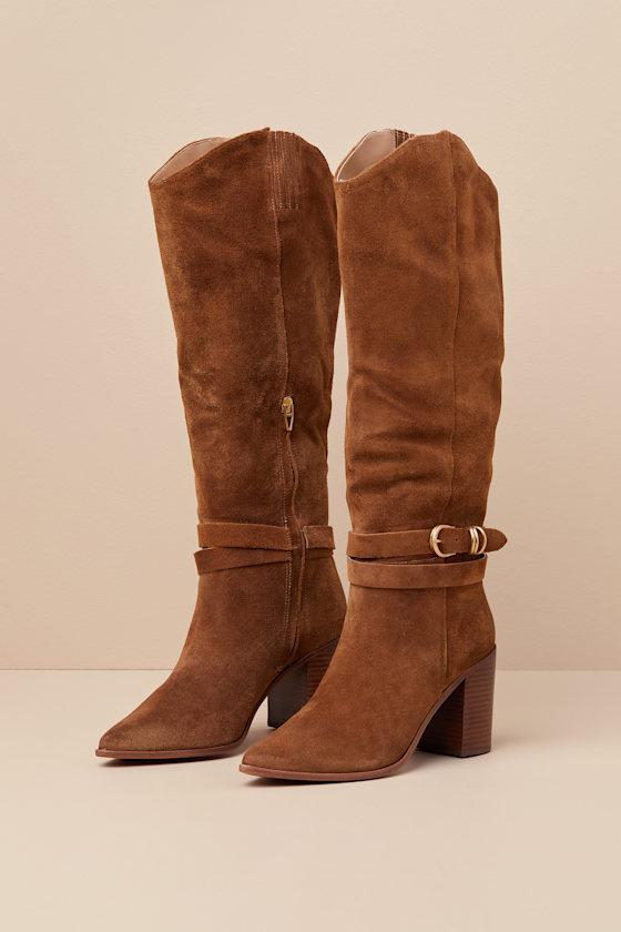 Dolce Vita Tyrone Wide Calf Suede Buckle Pointed-Toe Knee-High Boots