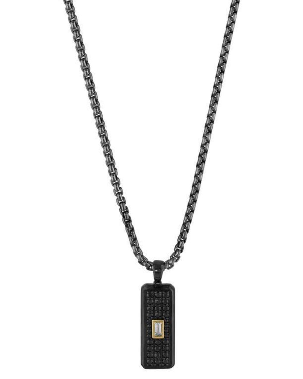 Men's Black Two-Tone Spinel & Sapphire Dog Tag Pendant Necklace