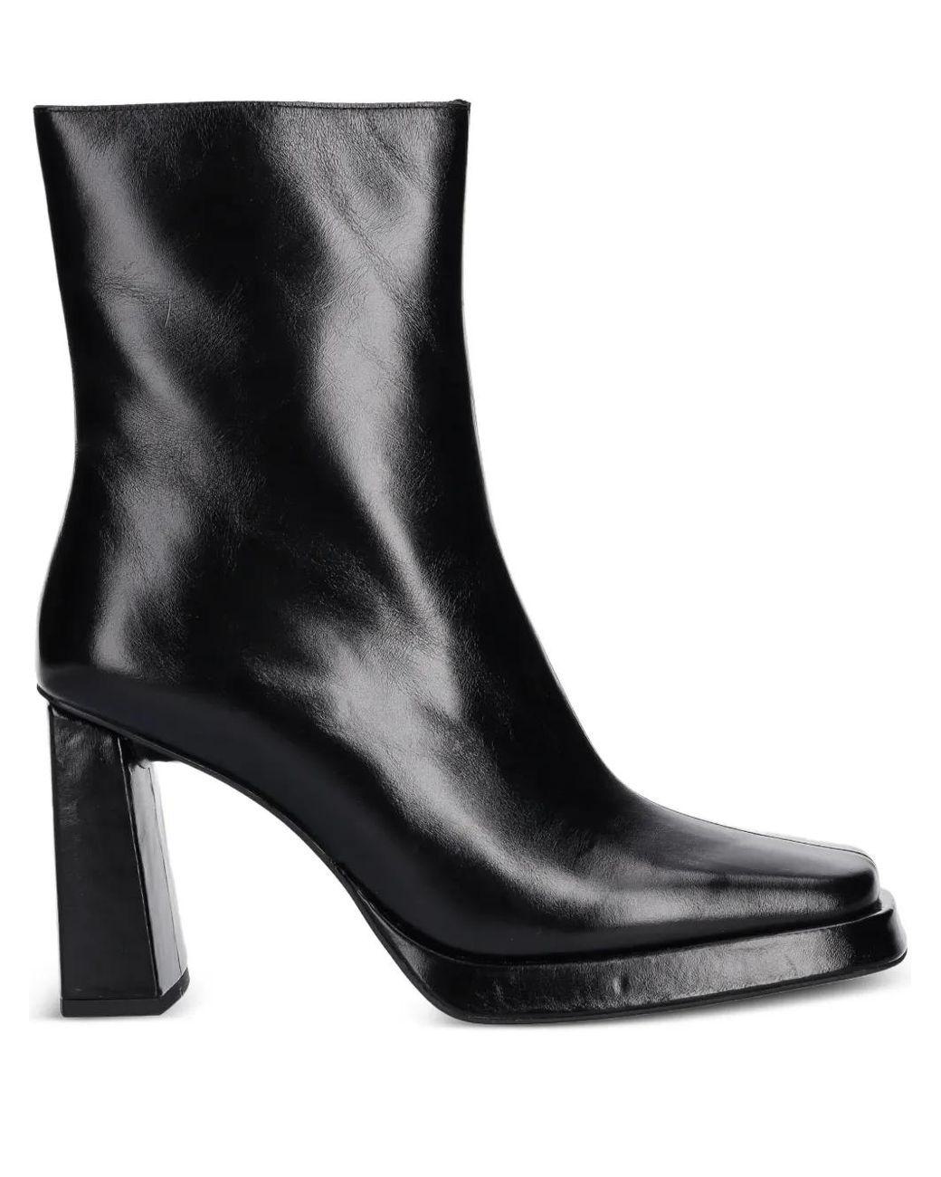 Women's Black Square-Toe Zip-Up Ankle Boots