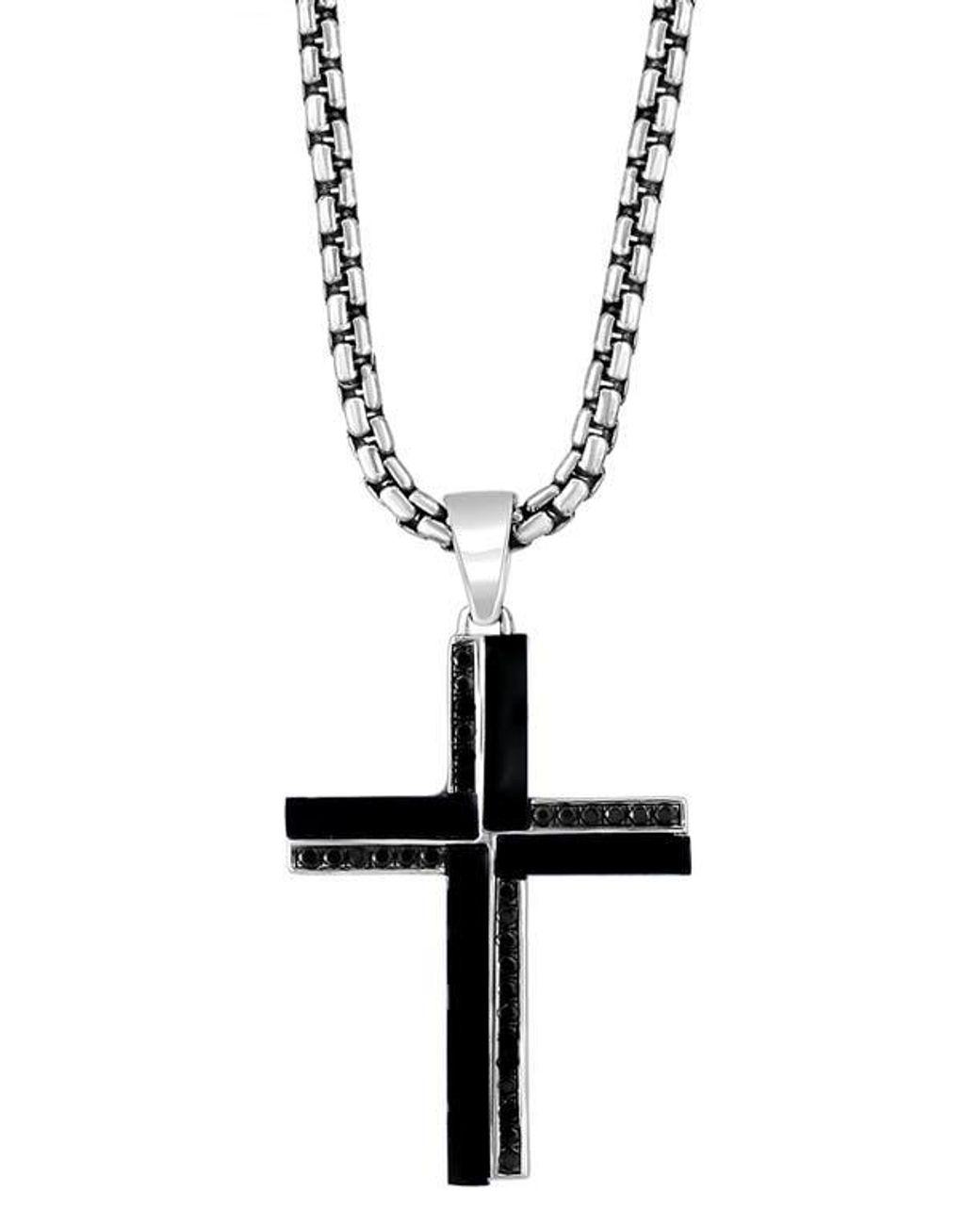 Men's Black Sterling Onyx Cross Pendant Necklace