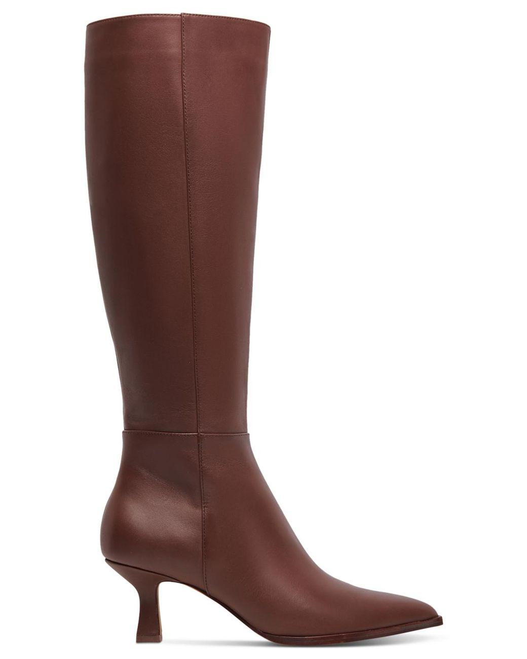 Women's Brown auggie Pointed-toe Kitten-heel Knee-high Dress Boots
