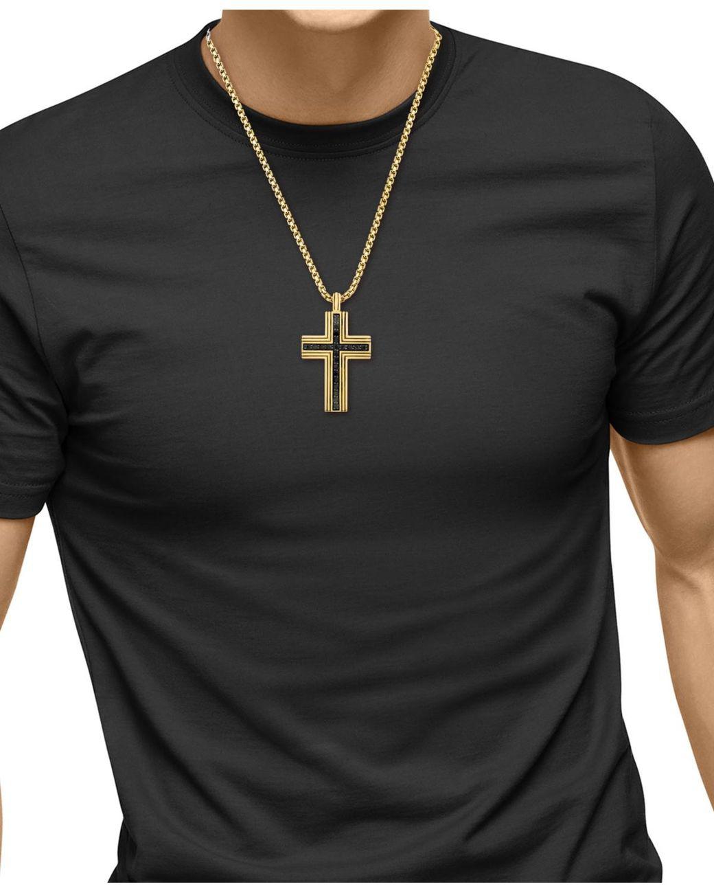 Men's Metallic Effy Black Spinel Square Cross 22" Pendant Necklace (3/4 Ct. T.w.