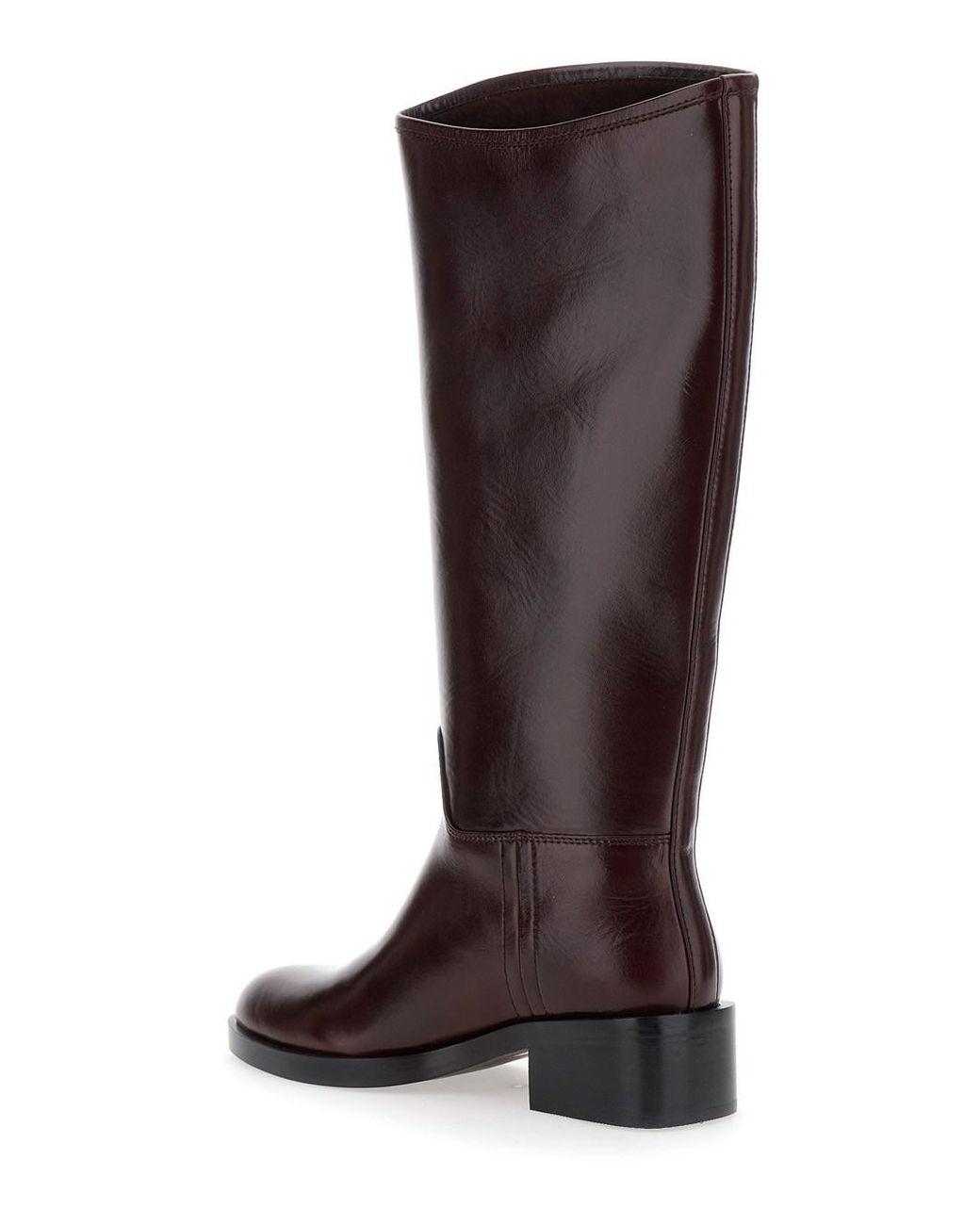 Women's Brown Knee High Boots With Block Heel
