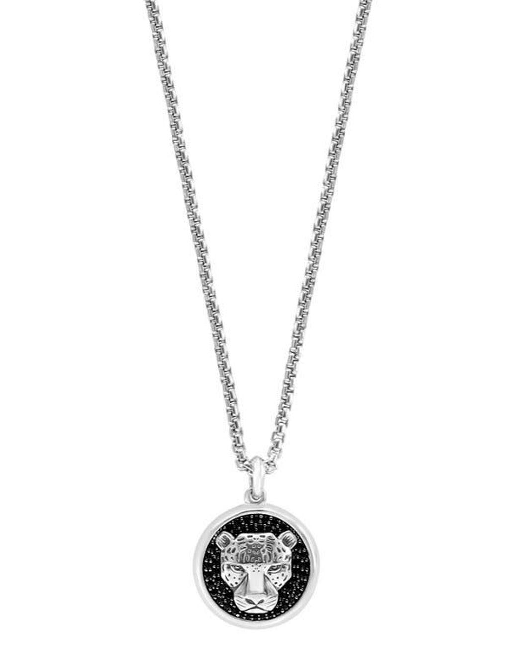 Men's White Sterling Diamond Leopard Pendant Necklace