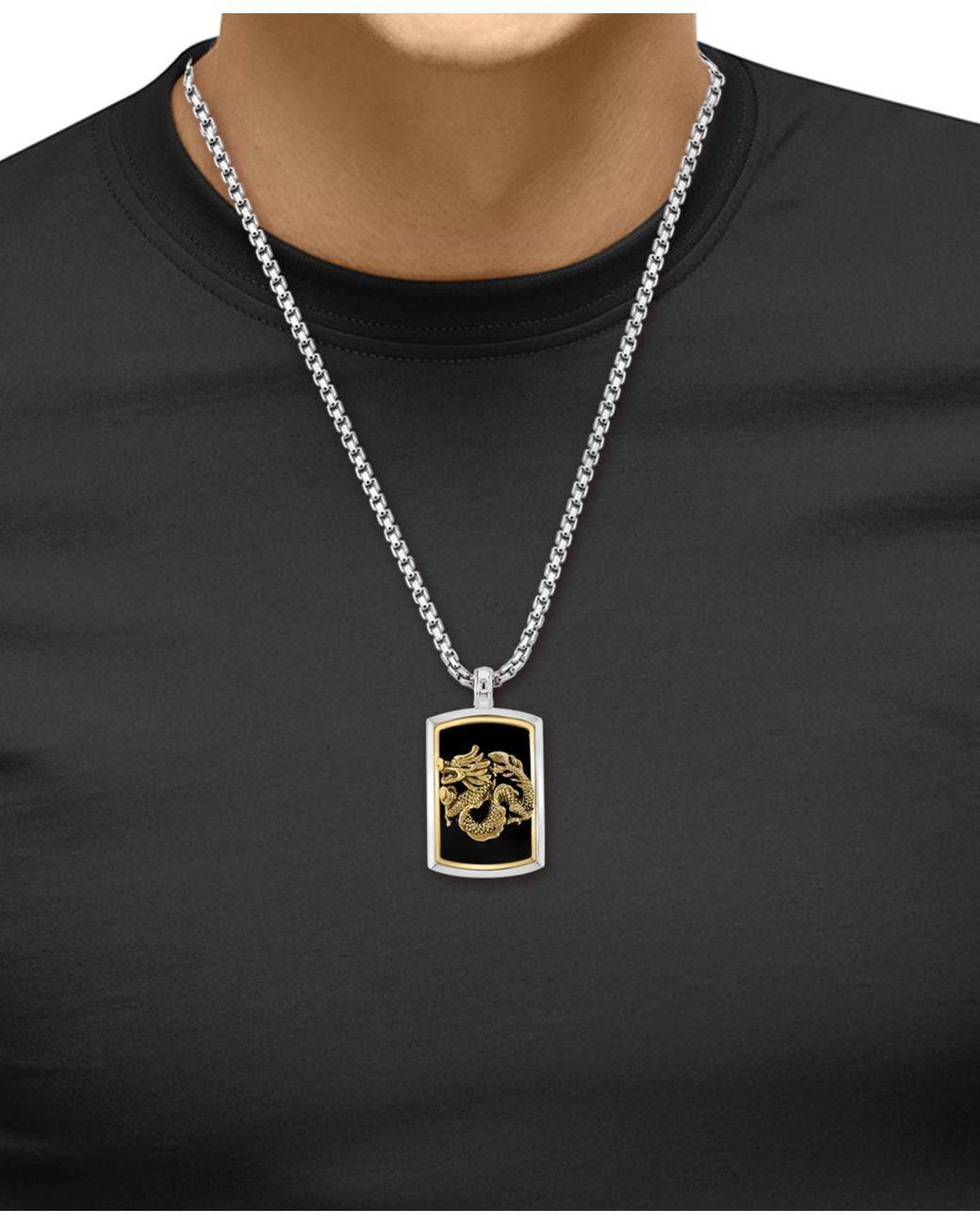 Men's Metallic Effy Onyx Dragon Dog Tag 22" Pendant Necklace