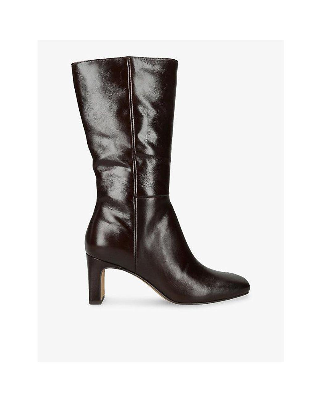 Women's Black Riggs Patent-Leather Heeled Mid-Calf Boots