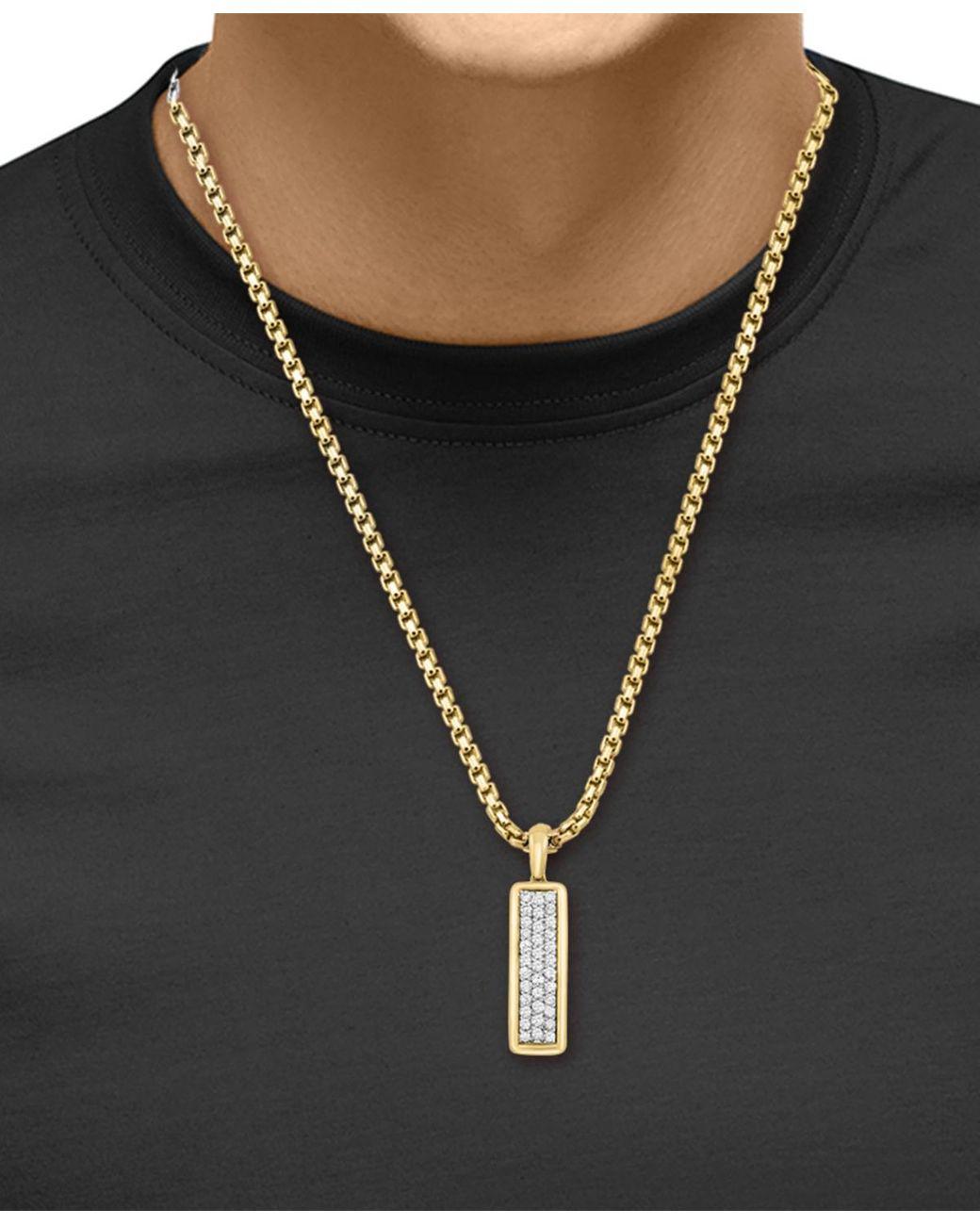 Men's Metallic Effy Zircon Cluster Elongated Dog Tag 22" Pendant Necklace (7/8 Ct. T.w.