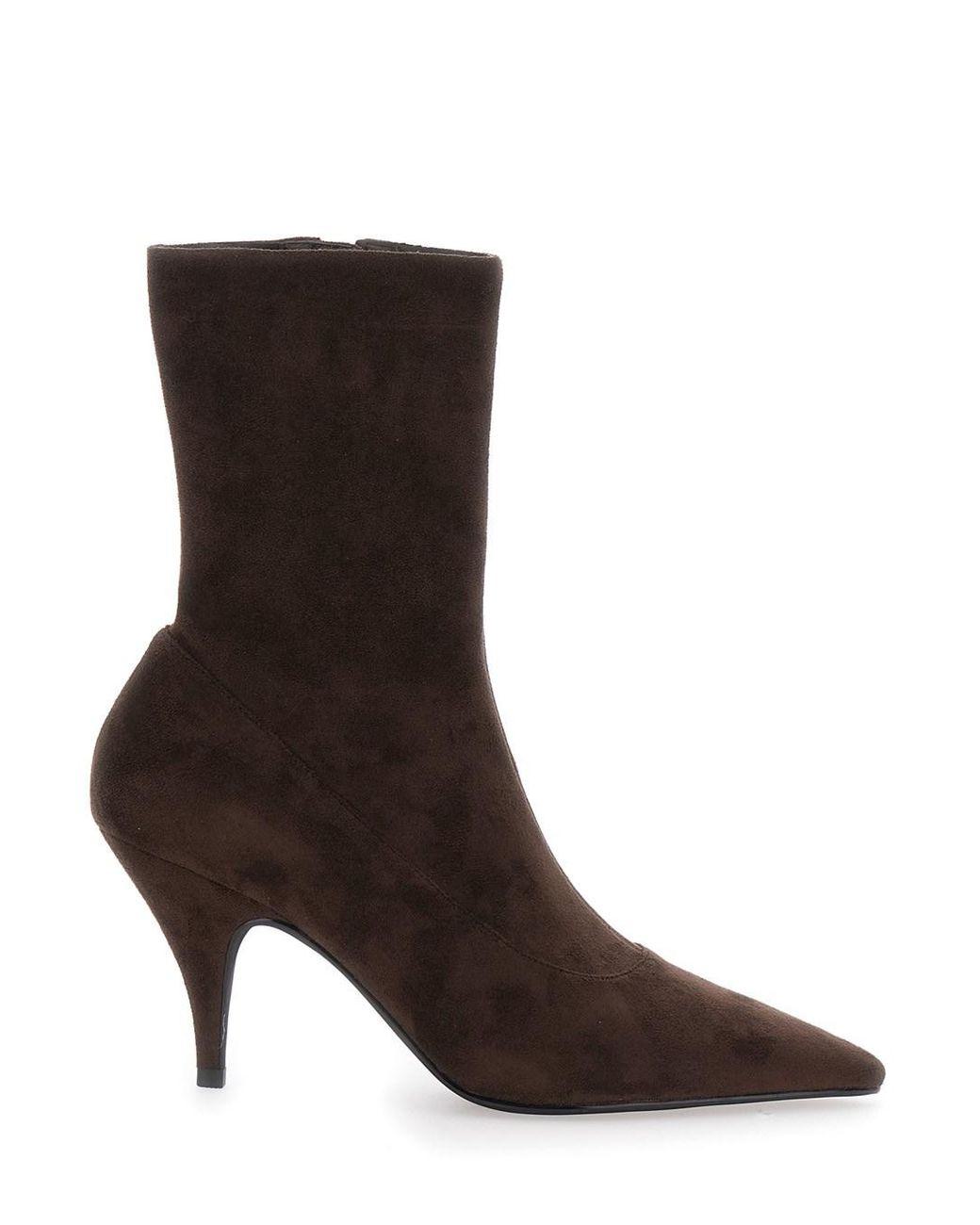 Women's Brown Leather Ankle Boots With Pointed Toe