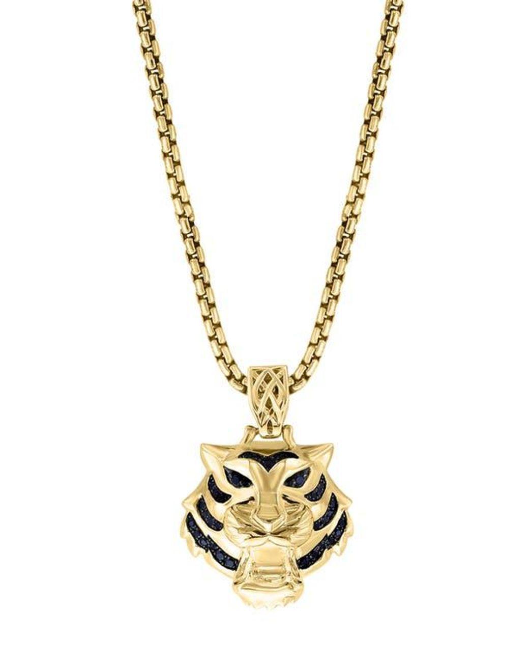 Men's Metallic Spinel Tiger Pendant Necklace