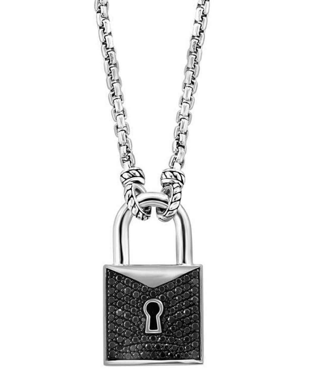 Men's Black Sterling Spinel Lock Pendant Necklace