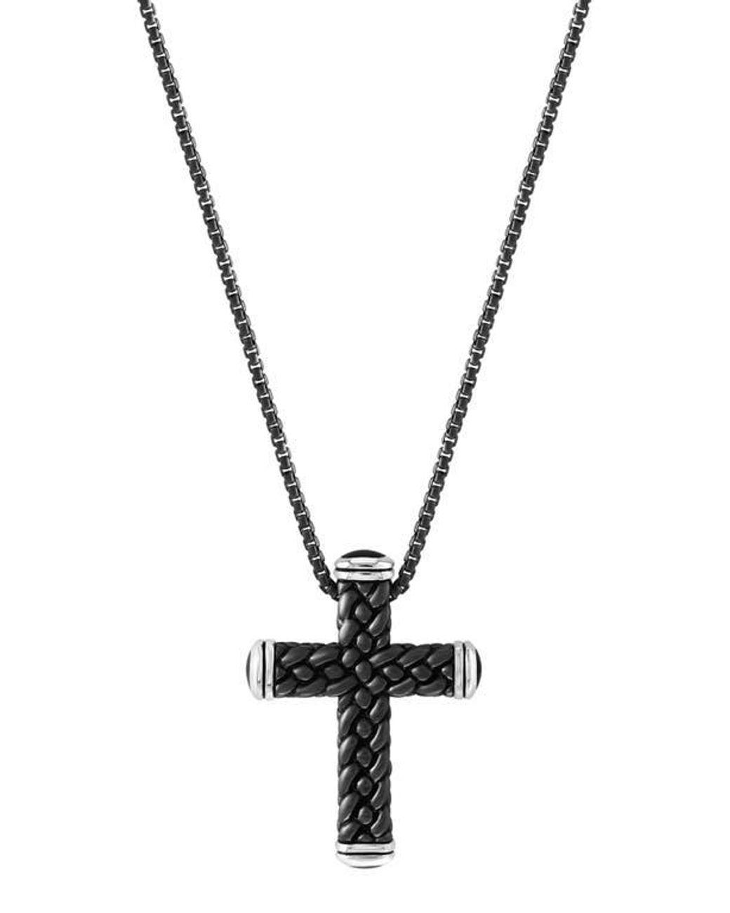 Men's Metallic Sterling Onyx Cross Pendant Necklace