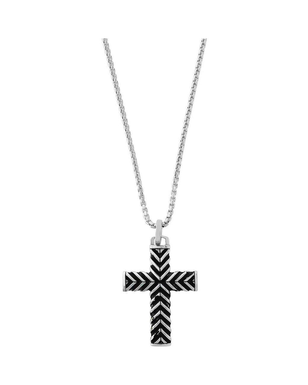 Men's Metallic Sterling Chevron Cross Pendant Necklace