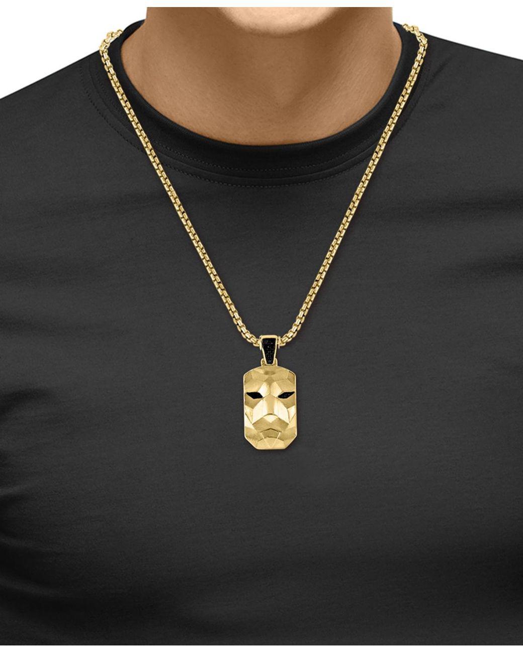 Men's Metallic Effy Black Spinel Lion Dog Tag 22" Pendant Necklace