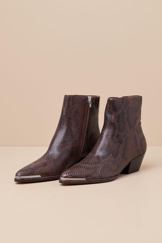 Dolce Vita Nonah Java Snake-Embossed Pointed-Toe Ankle Boots
