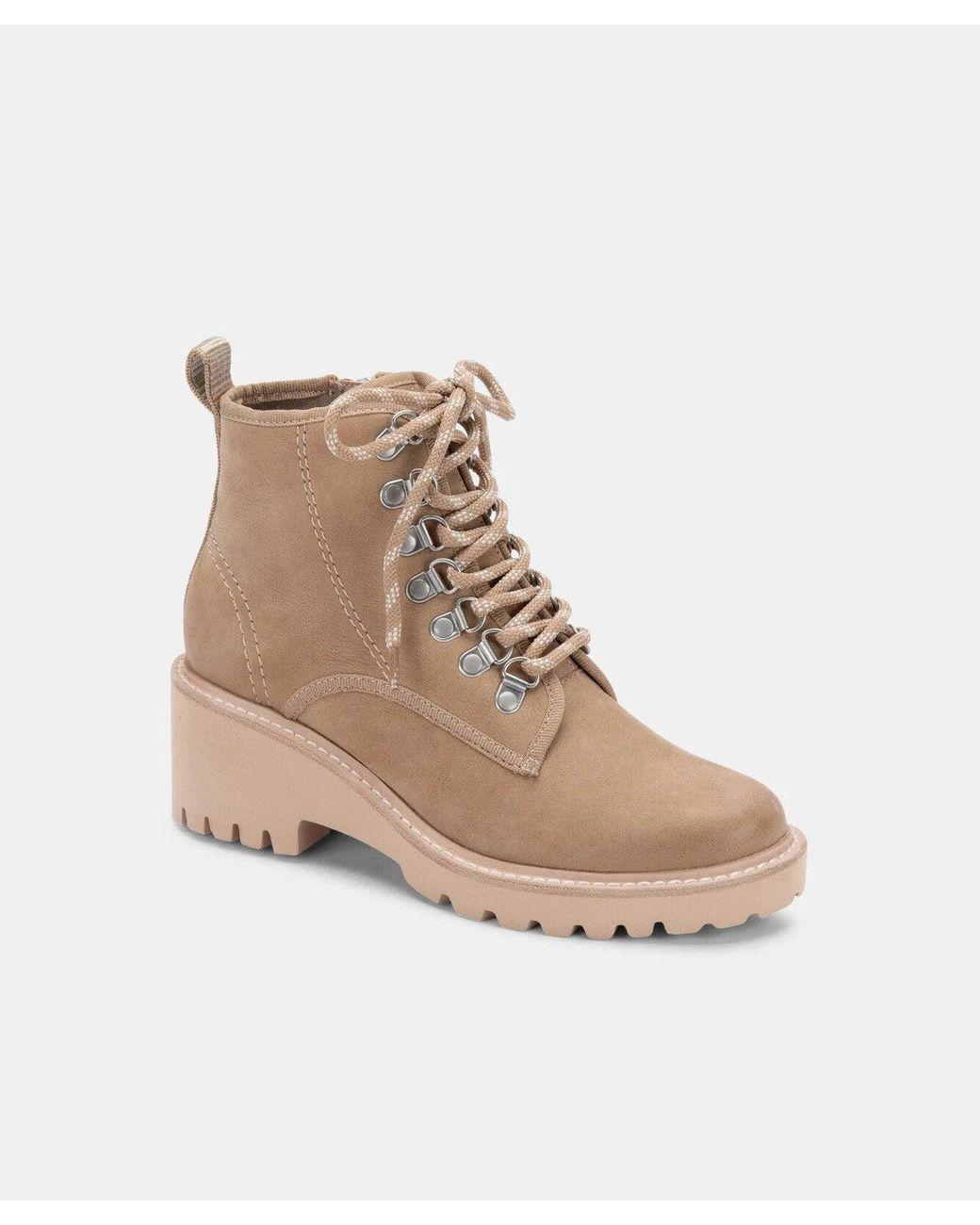 Women's Natural Huey Hiker Boots Mushroom Leather Side Zip Ankle Jobb062