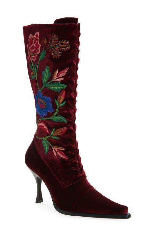 Jeffrey Campbell Joyeux Floral Lace-Up Knee High Boot