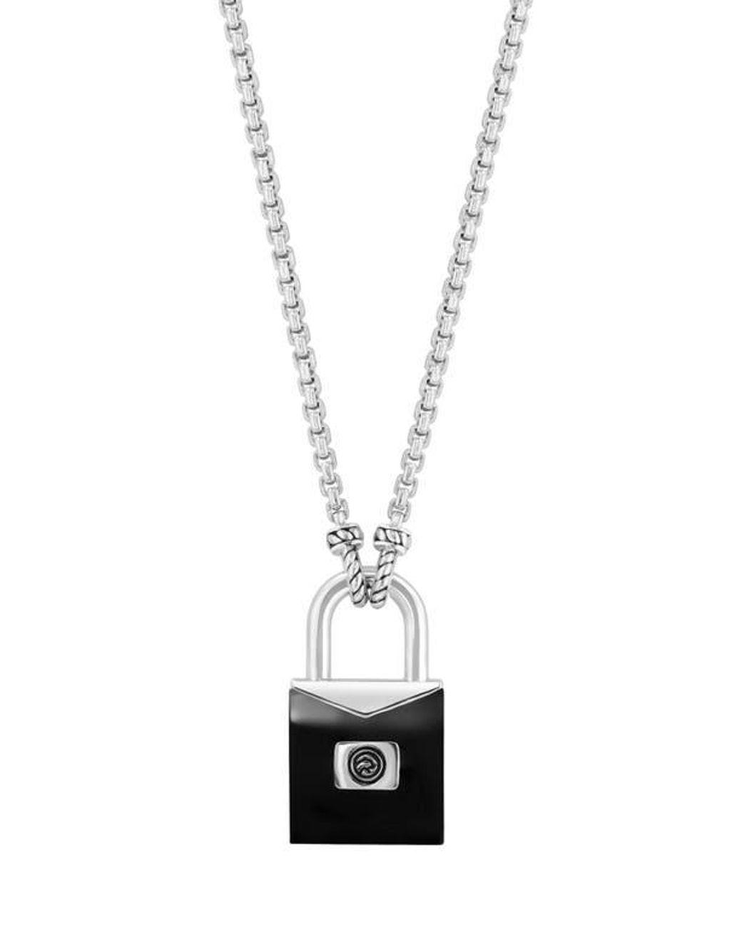 Men's White Sterling Onyx Lock Pendant Necklace