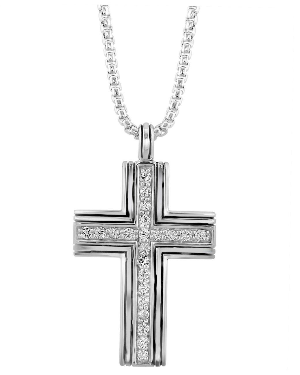 Men's Metallic Effy Zircon Cross Pendant 22" Pendant Necklace (1-1/20 Ct. T.w.