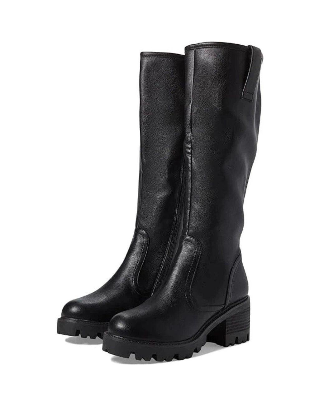 Women's Black Mya Boot Block Heel Knee High Riding Rhs6836