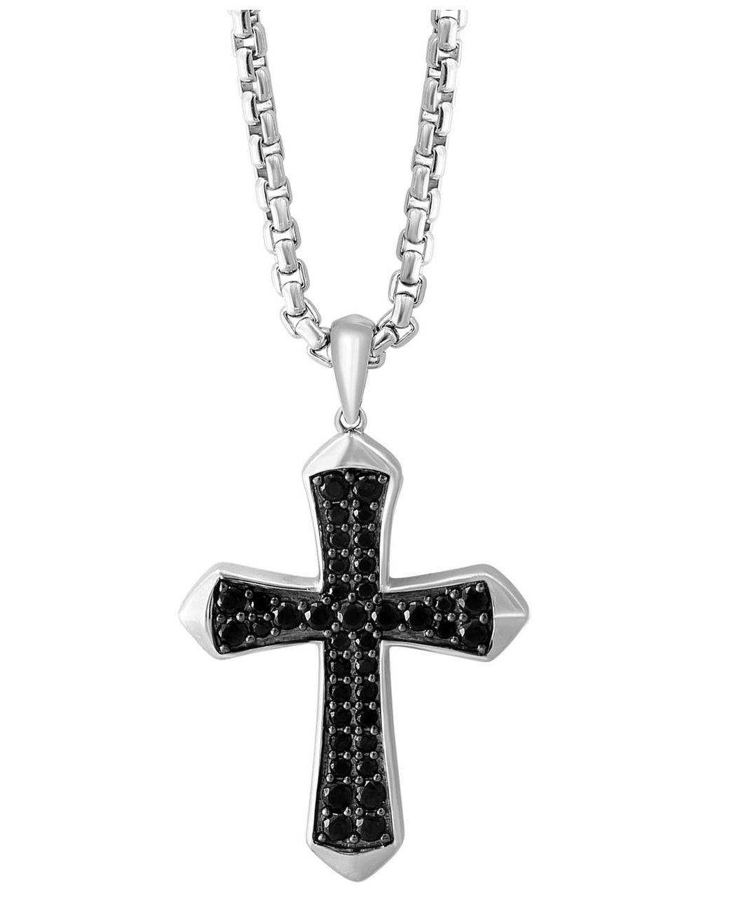 Men's White Effy Black Spinel Cross 22" Pendant Necklace (1-1/5 Ct. T.w.