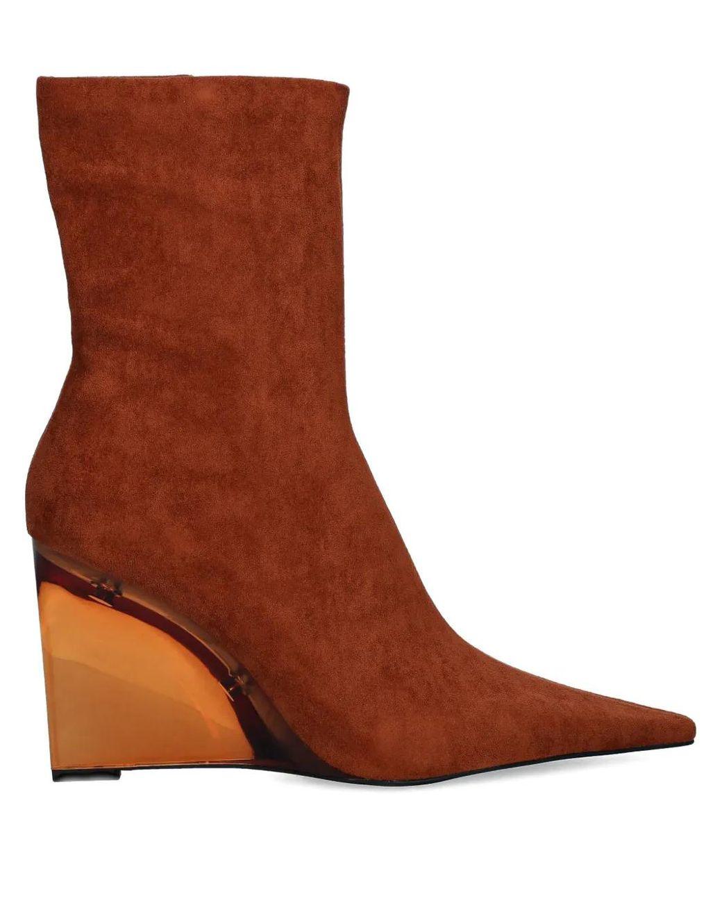 Women's Brown Beth-Anne Wedge-Heel Point-Toe Boots