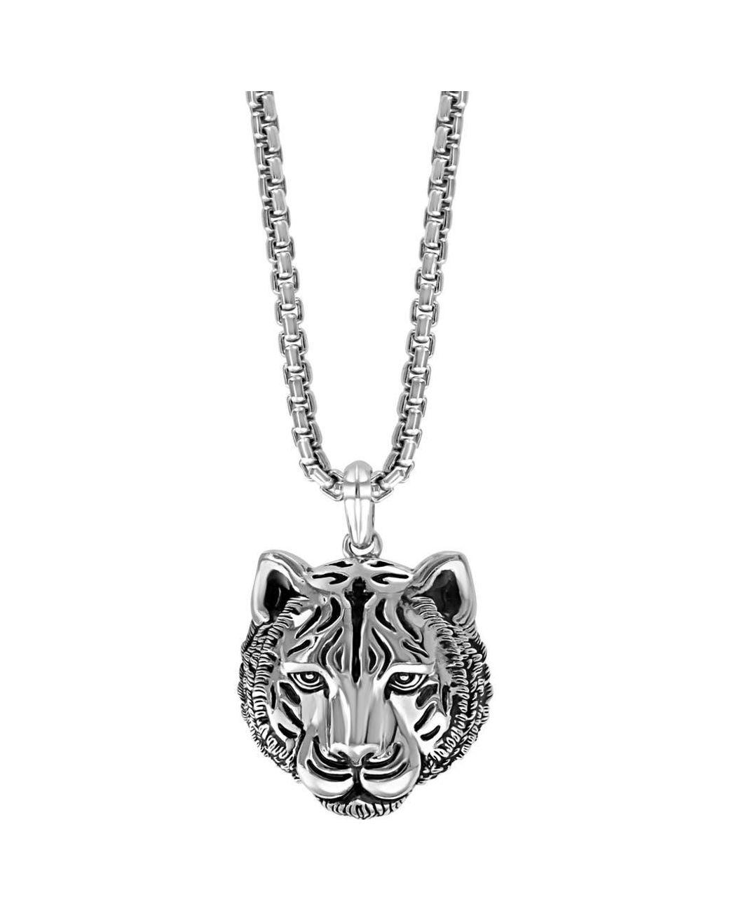 Men's Metallic Sterling Tiger Pendant Necklace