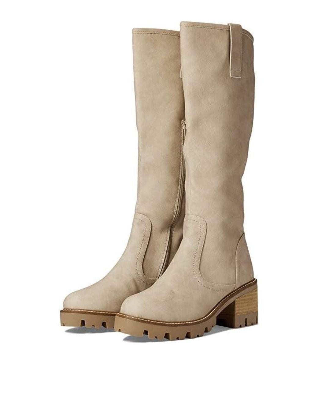 Women's Natural Mya Boots Block Heel Knee High Riding Zpo3486