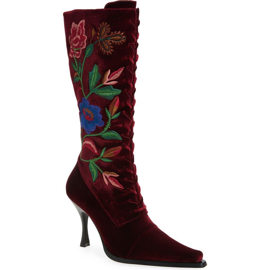Jeffrey Campbell Joyeux Floral Lace-Up Knee High Boot