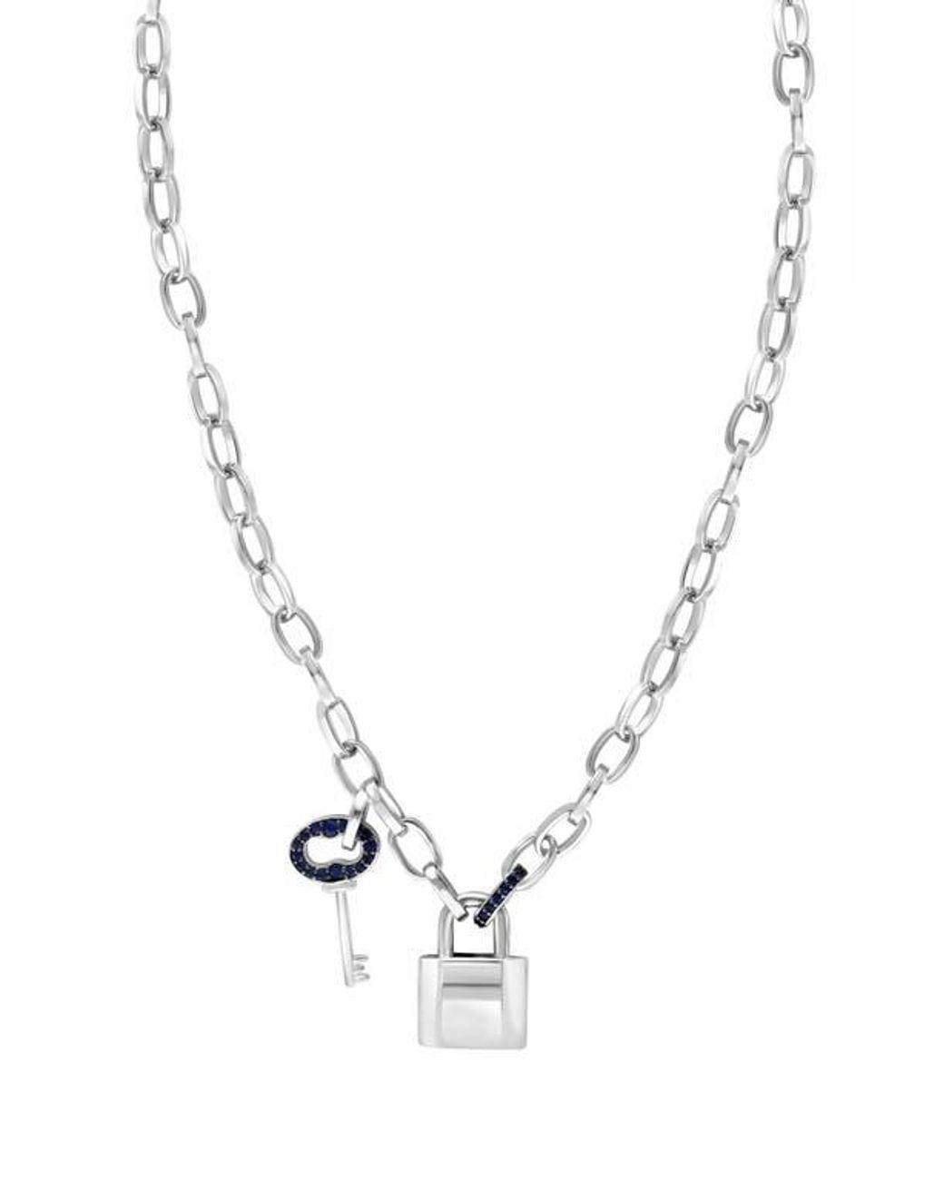 Men's Blue Spinel Lock & Key Pendant Necklace